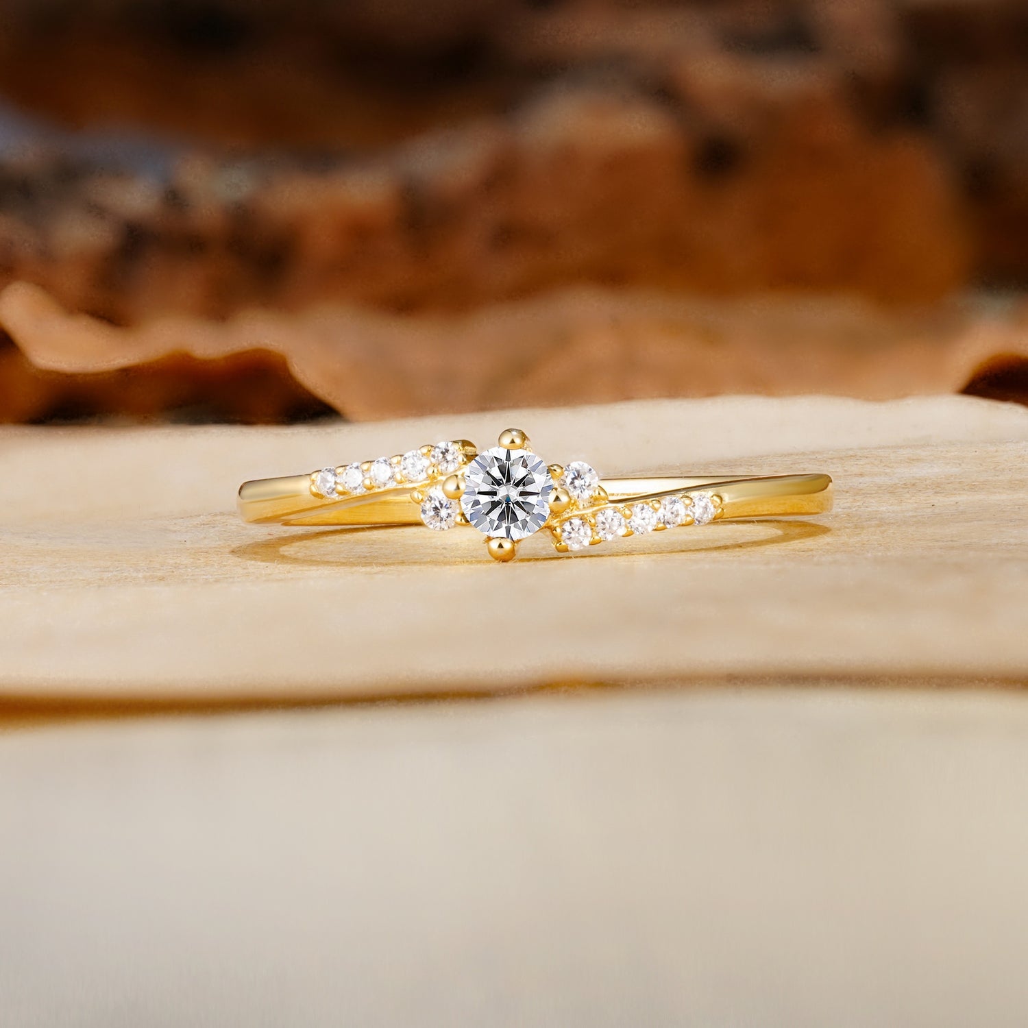 Simple Classic 4-Prong Round Cut Lab Diamond Side Stone Engagement Ring - Additional view