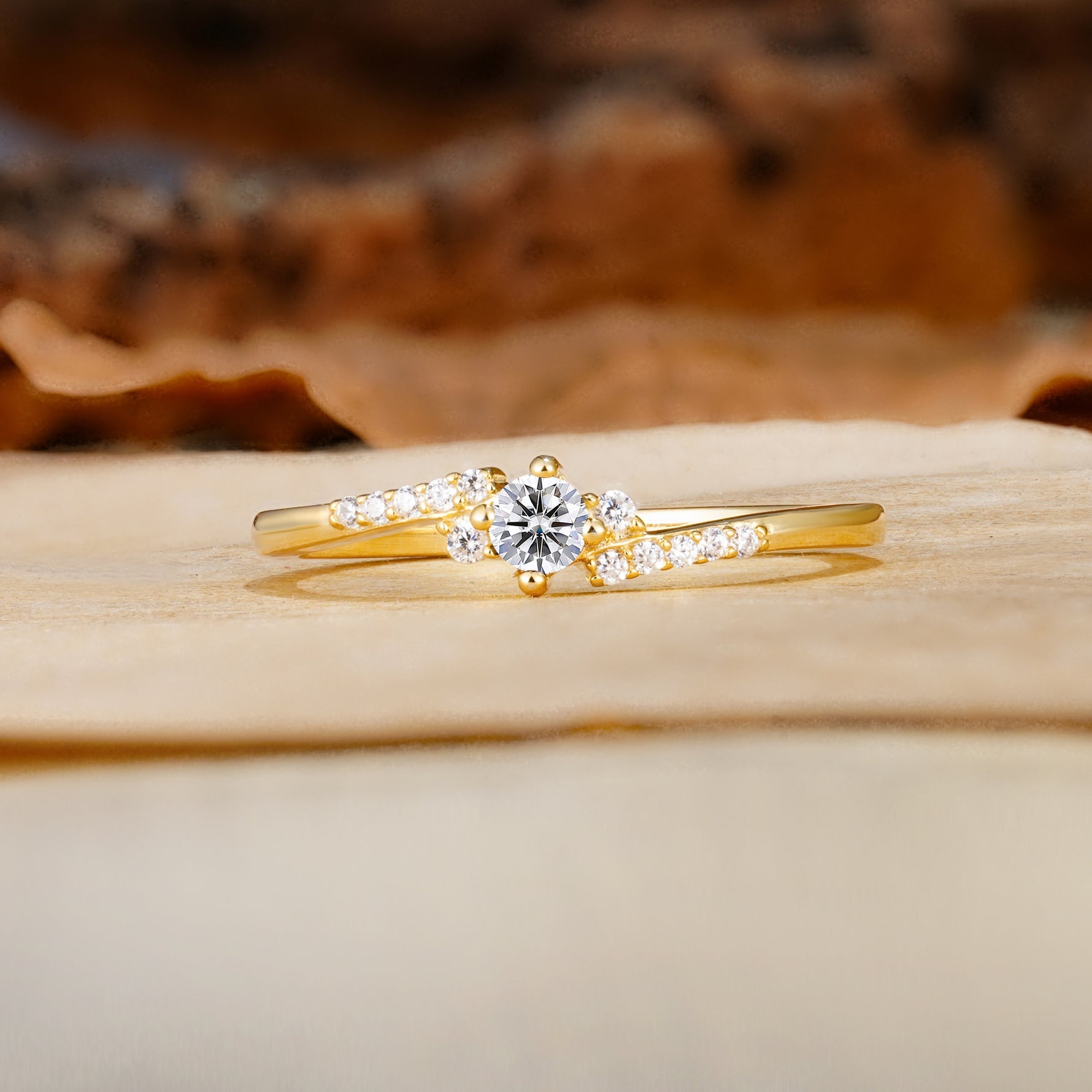 Simple Classic 4-Prong Round Cut Lab Diamond Side Stone Engagement Ring - Additional view