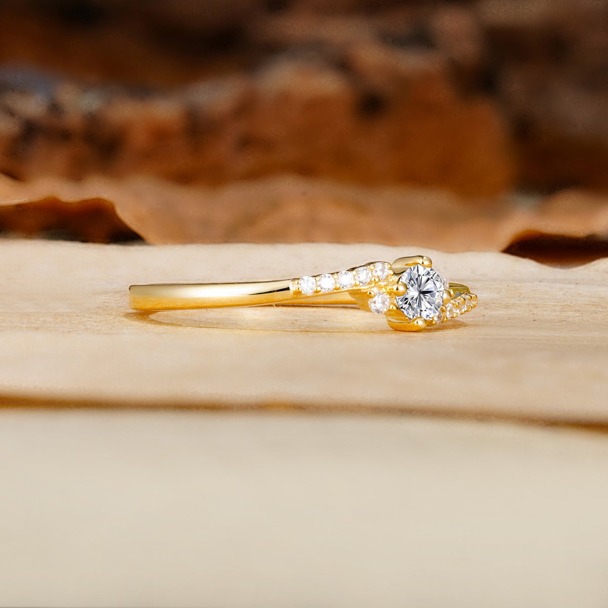 Simple Classic 4-Prong Round Cut Lab Diamond Side Stone Engagement Ring - Additional view