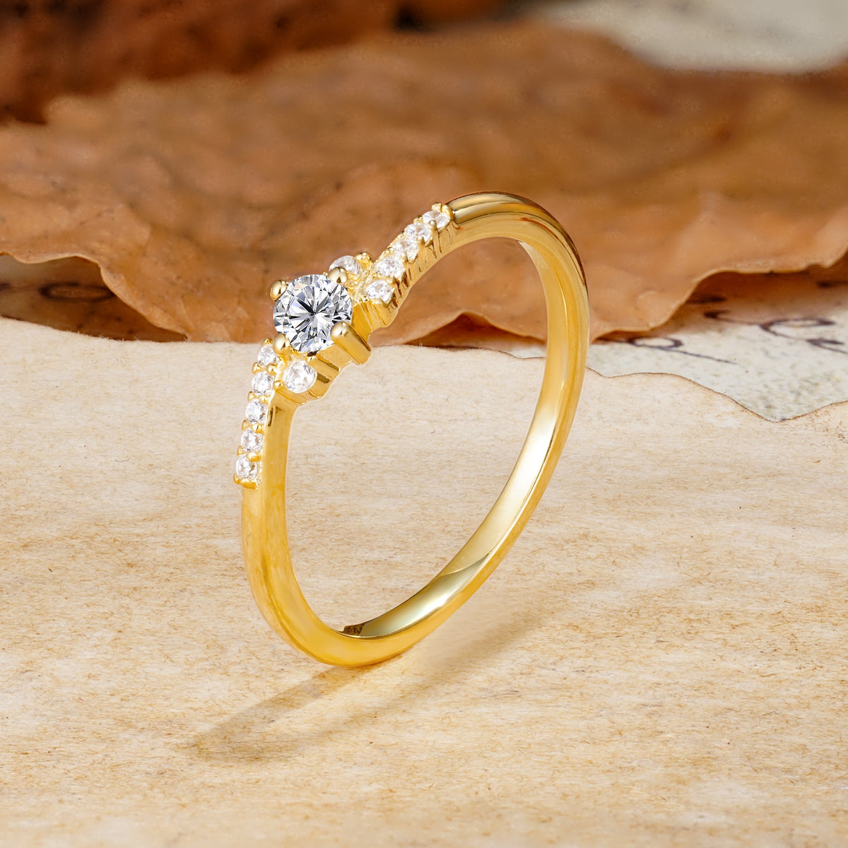 Simple Classic 4-Prong Round Cut Lab Diamond Side Stone Engagement Ring - Additional view