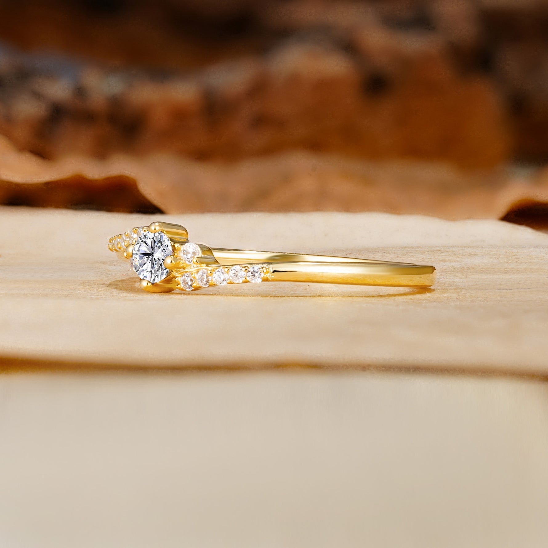 Simple Classic 4-Prong Round Cut Lab Diamond Side Stone Engagement Ring - Additional view
