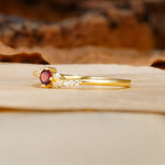 Simple Classic 4-Prong Round Cut Garnet Side Stone Engagement Ring - Additional view