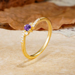Simple Classic 4-Prong Round Cut Amethyst Side Stone Engagement Ring - Additional view