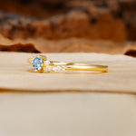 Simple Classic 4-Prong Round Cut Aquamarine Side Stone Engagement Ring - Additional view