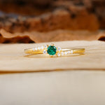 Simple Classic 4-Prong Round Cut Emerald Side Stone Engagement Ring - Additional view