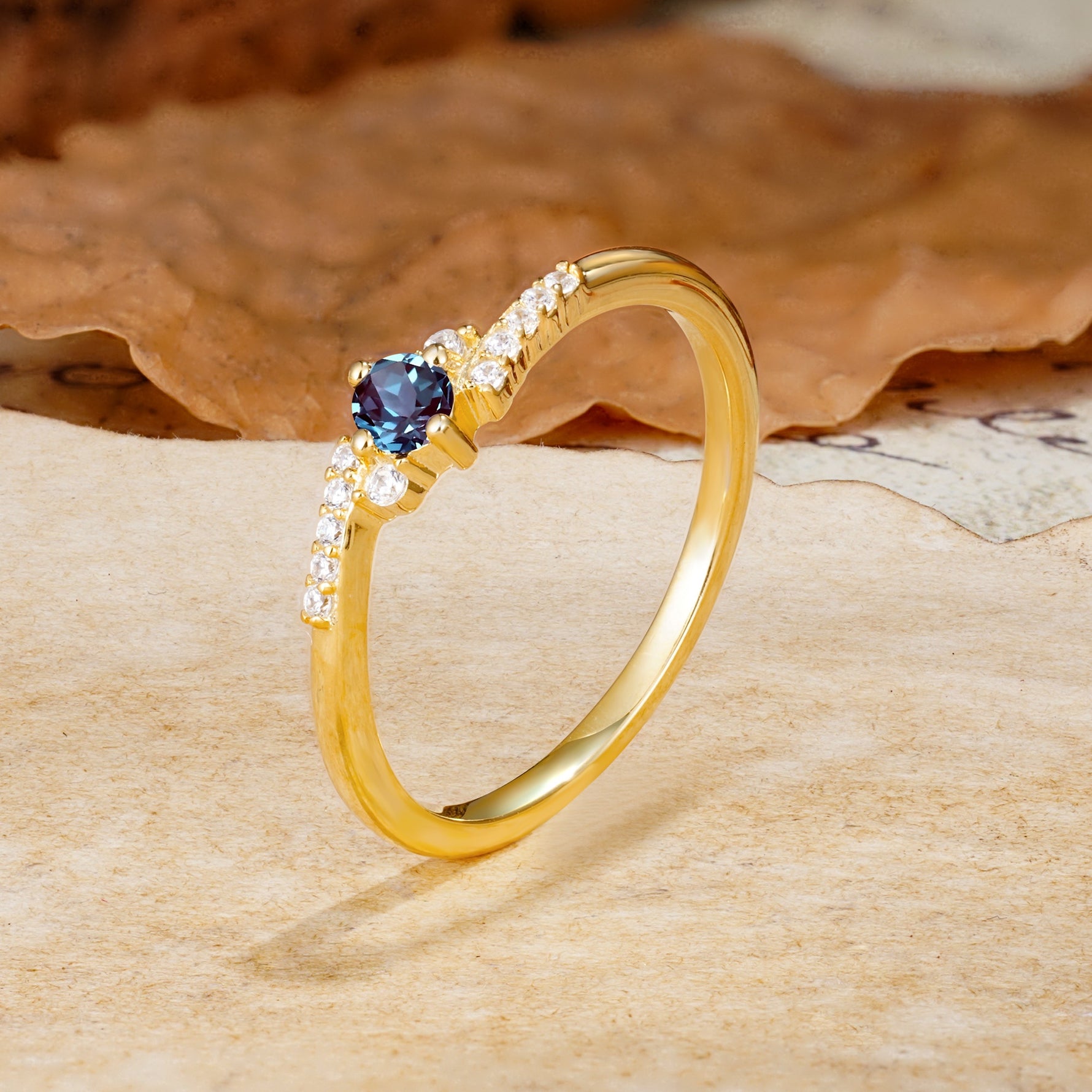 Simple Classic 4-Prong Round Cut Alexandrite Side Stone Engagement Ring - Additional view
