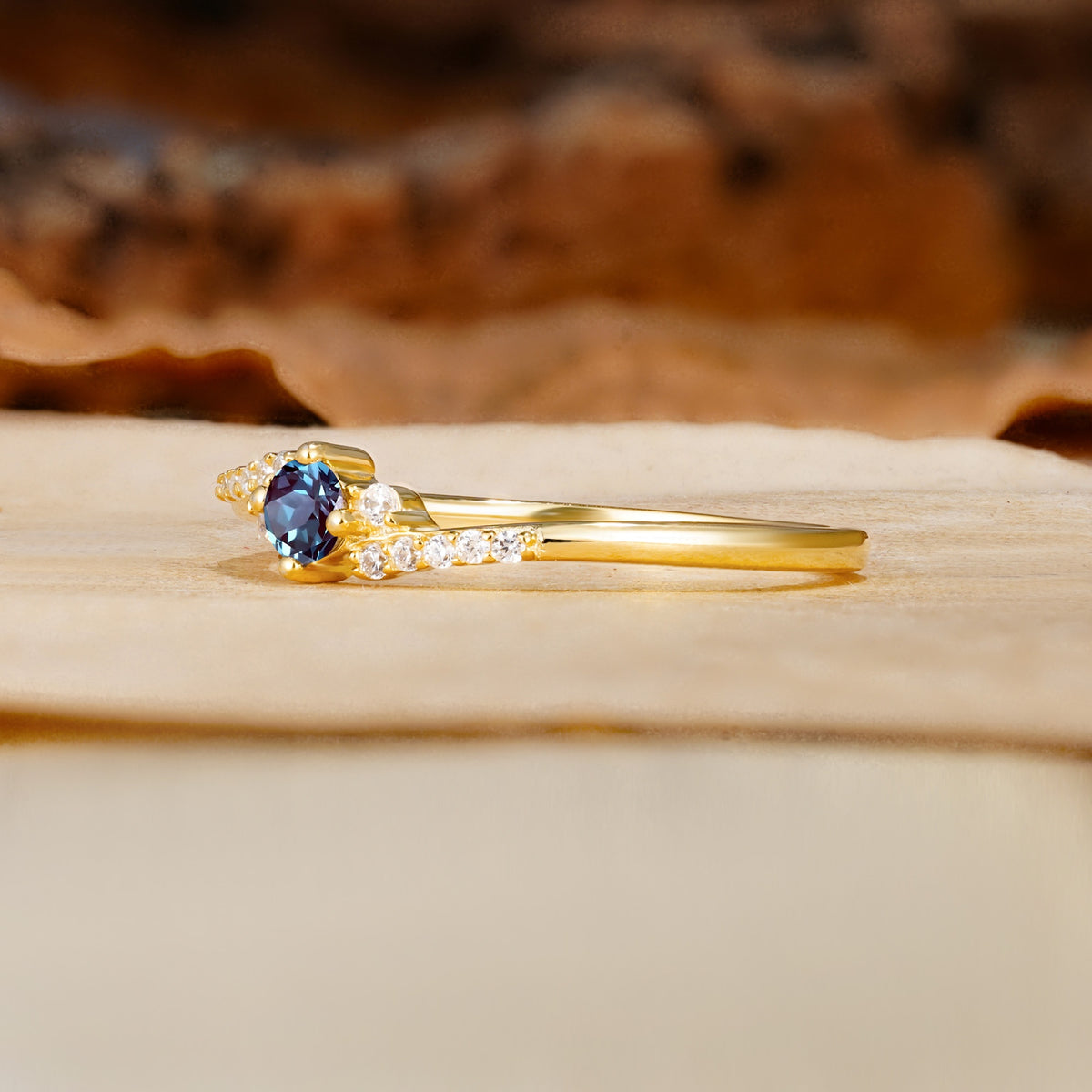 Simple Classic 4-Prong Round Cut Alexandrite Side Stone Engagement Ring - Additional view