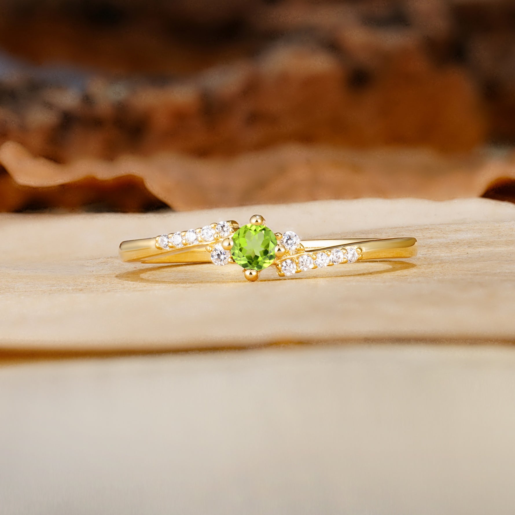 Simple Classic 4-Prong Round Cut Peridot Side Stone Engagement Ring - Additional view