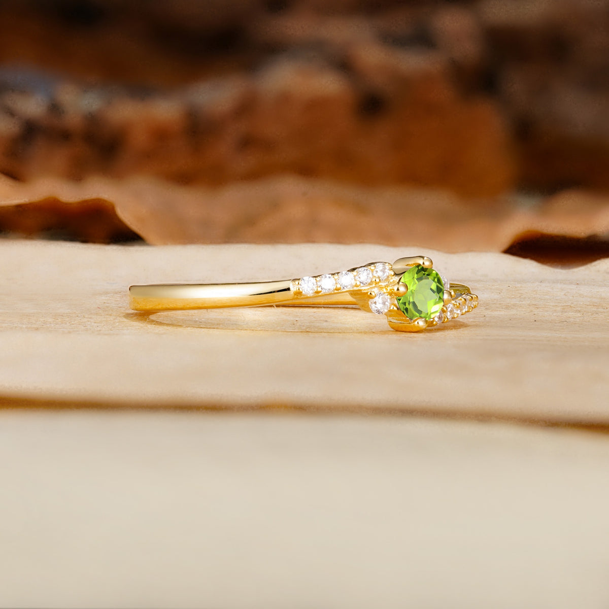 Simple Classic 4-Prong Round Cut Peridot Side Stone Engagement Ring - Additional view