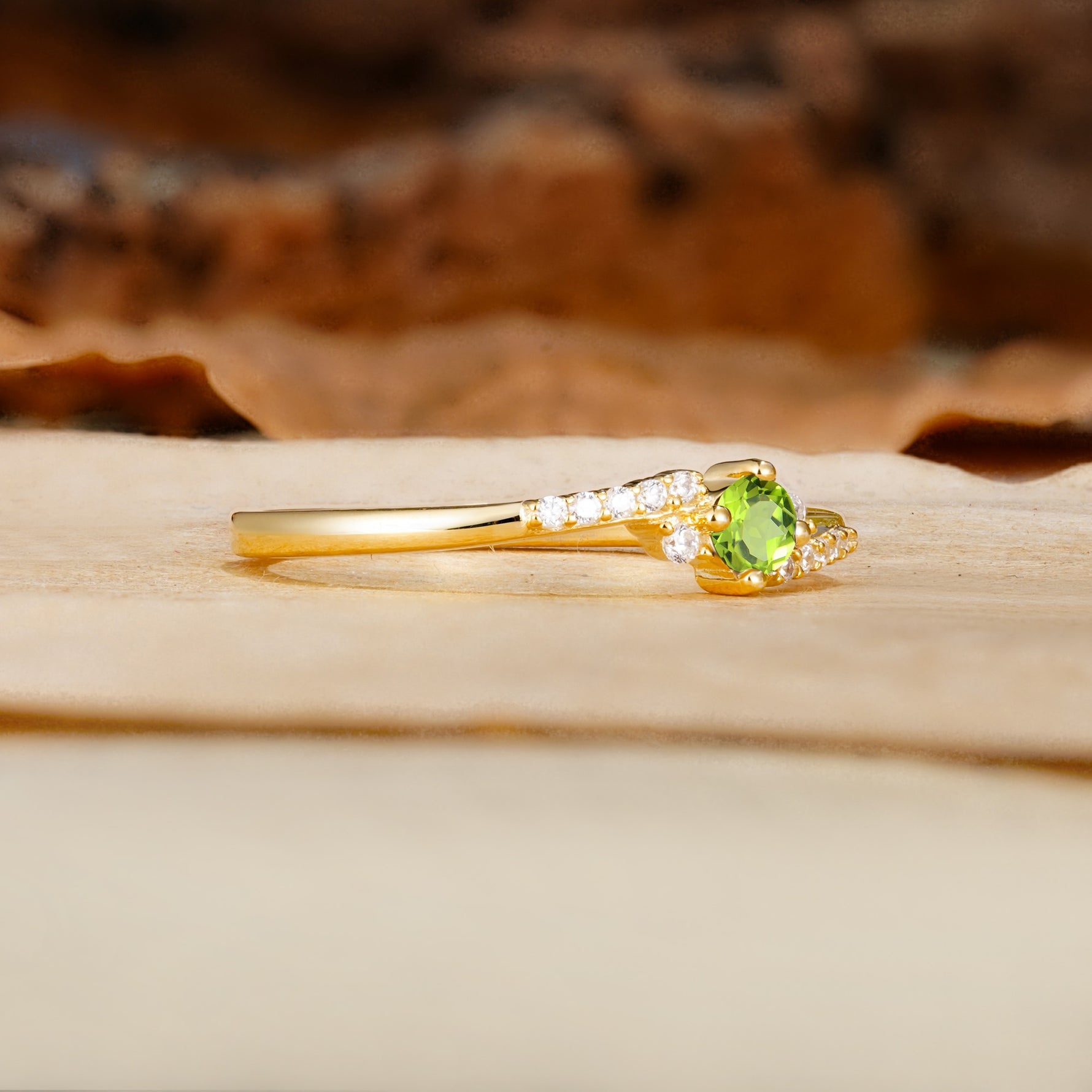 Simple Classic 4-Prong Round Cut Peridot Side Stone Engagement Ring - Additional view