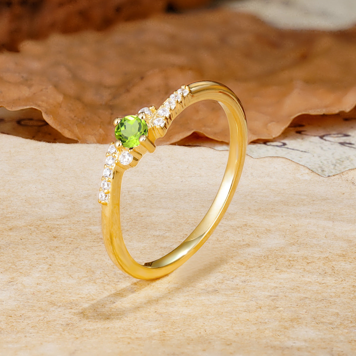 Simple Classic 4-Prong Round Cut Peridot Side Stone Engagement Ring - Additional view
