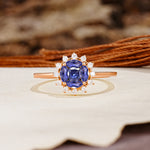 Nature-Inspired Multi-Stone Flower Design with Princess Cut Tanzanite Wedding Ring - Additional view
