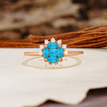 Nature-Inspired Multi-Stone Flower Design with Princess Cut Turquoise Wedding Ring - Additional view