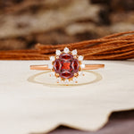 Nature-Inspired Multi-Stone Flower Design with Princess Cut Garnet Wedding Ring - Additional view