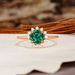 Nature-Inspired Multi-Stone Flower Design with Princess Cut Emerald Wedding Ring - Additional view