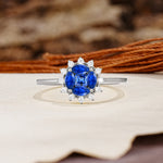Nature-Inspired Multi-Stone Flower Design with Princess Cut Sapphire Wedding Ring - Additional view