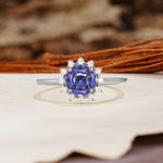 Nature-Inspired Multi-Stone Flower Design with Princess Cut Tanzanite Wedding Ring - Additional view
