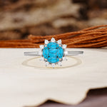 Nature-Inspired Multi-Stone Flower Design with Princess Cut Turquoise Wedding Ring - Additional view