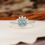 Nature-Inspired Multi-Stone Flower Design with Princess Cut Moss Agate Wedding Ring - Additional view