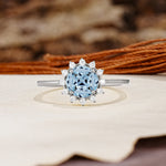 Nature-Inspired Multi-Stone Flower Design with Princess Cut Aquamarine Wedding Ring - Additional view