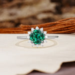 Nature-Inspired Multi-Stone Flower Design with Princess Cut Emerald Wedding Ring - Additional view
