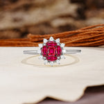 Nature-Inspired Multi-Stone Flower Design with Princess Cut Ruby Wedding Ring - Additional view