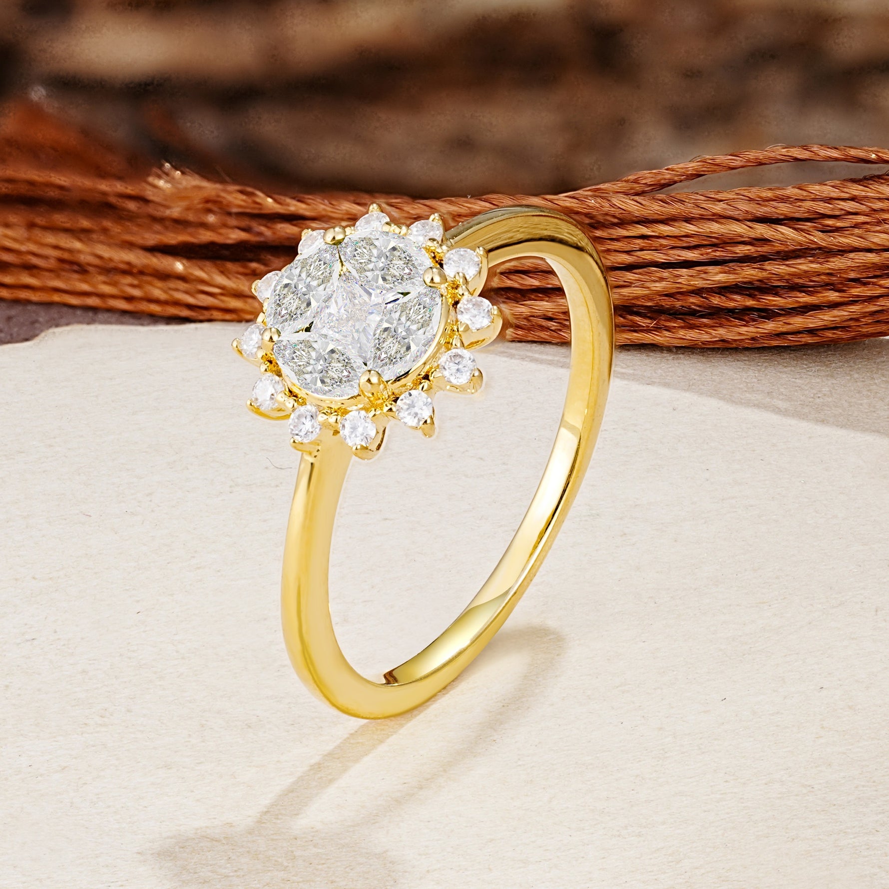 Nature-Inspired Multi-Stone Flower Design with Princess Cut Moissanite Wedding Ring - Additional view