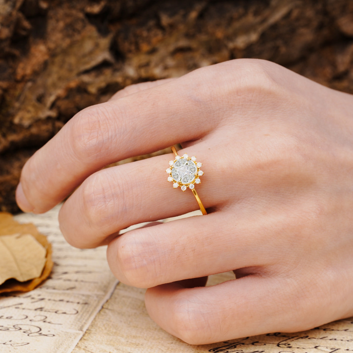 Nature-Inspired Multi-Stone Flower Design with Princess Cut Moissanite Wedding Ring - Additional view