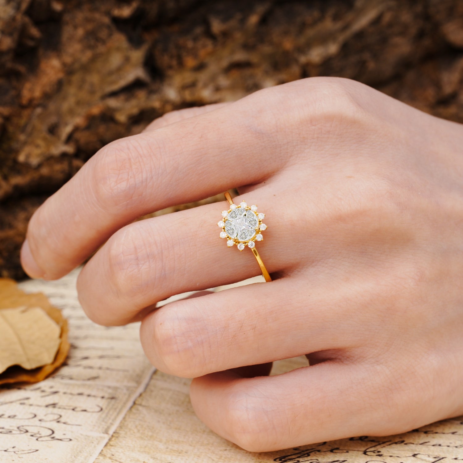 Nature-Inspired Multi-Stone Flower Design with Princess Cut Moissanite Wedding Ring - Additional view