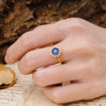 Nature-Inspired Multi-Stone Flower Design with Princess Cut Sapphire Wedding Ring - Additional view
