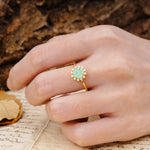 Nature-Inspired Multi-Stone Flower Design with Princess Cut Fire Opal Wedding Ring - Additional view