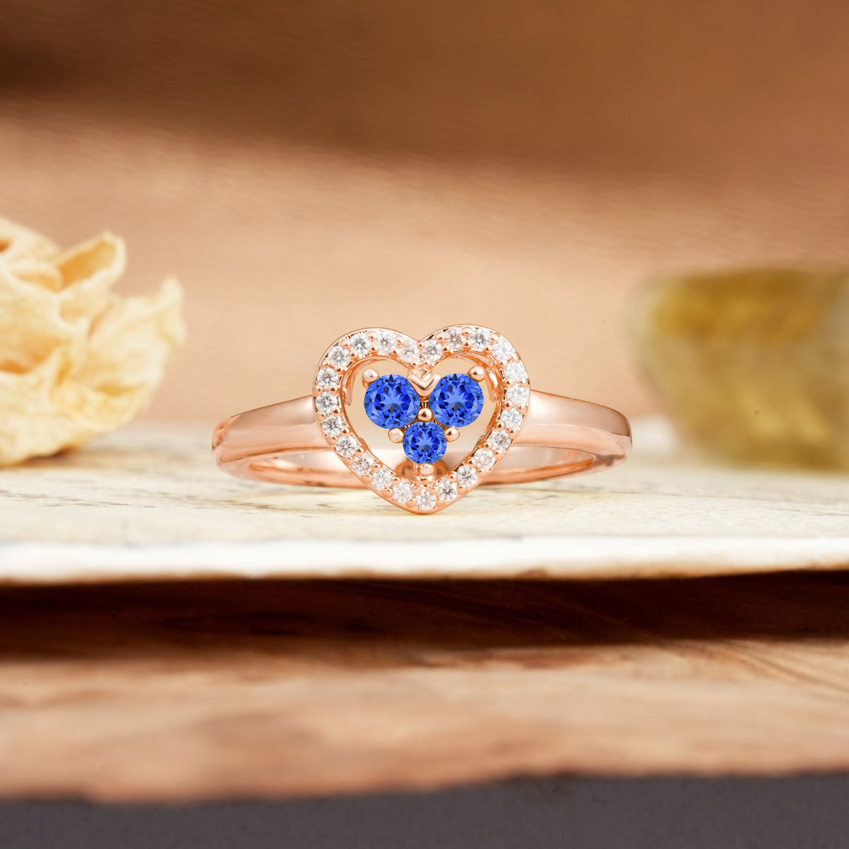 Unique Heart-Shaped 3-Prong Round Cut Sapphire Engagement Ring - Additional view