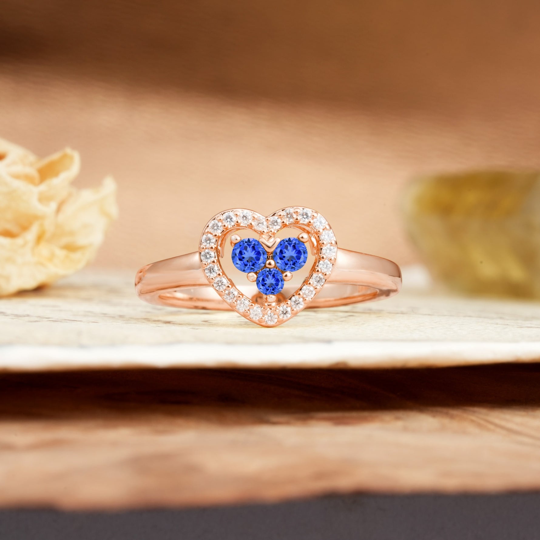 Unique Heart-Shaped 3-Prong Round Cut Sapphire Engagement Ring - Additional view