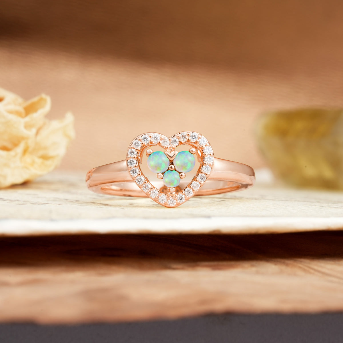 Unique Heart-Shaped 3-Prong Round Cut Fire Opal Engagement Ring - Additional view