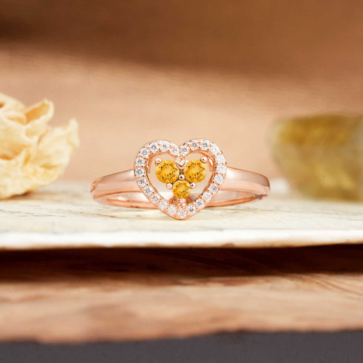 Unique Heart-Shaped 3-Prong Round Cut Citrine Engagement Ring - Additional view