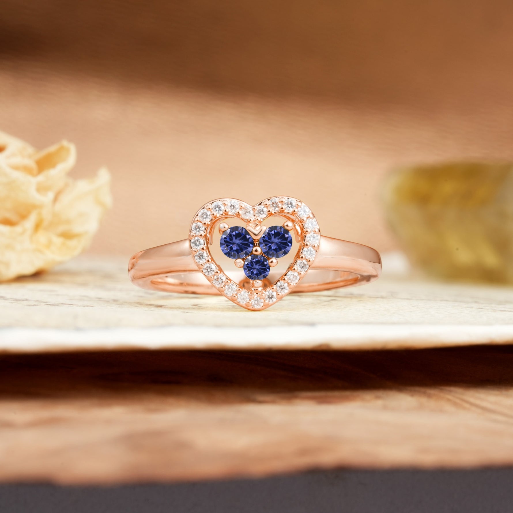 Unique Heart-Shaped 3-Prong Round Cut Tanzanite Engagement Ring - Additional view