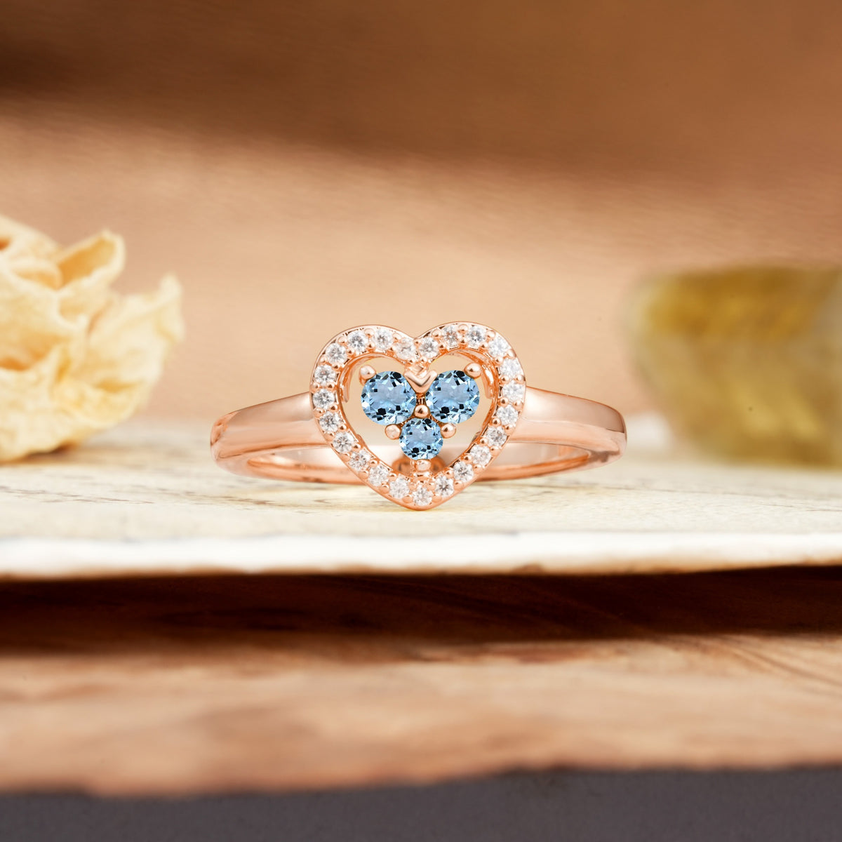 Unique Heart-Shaped 3-Prong Round Cut Aquamarine Engagement Ring - Additional view
