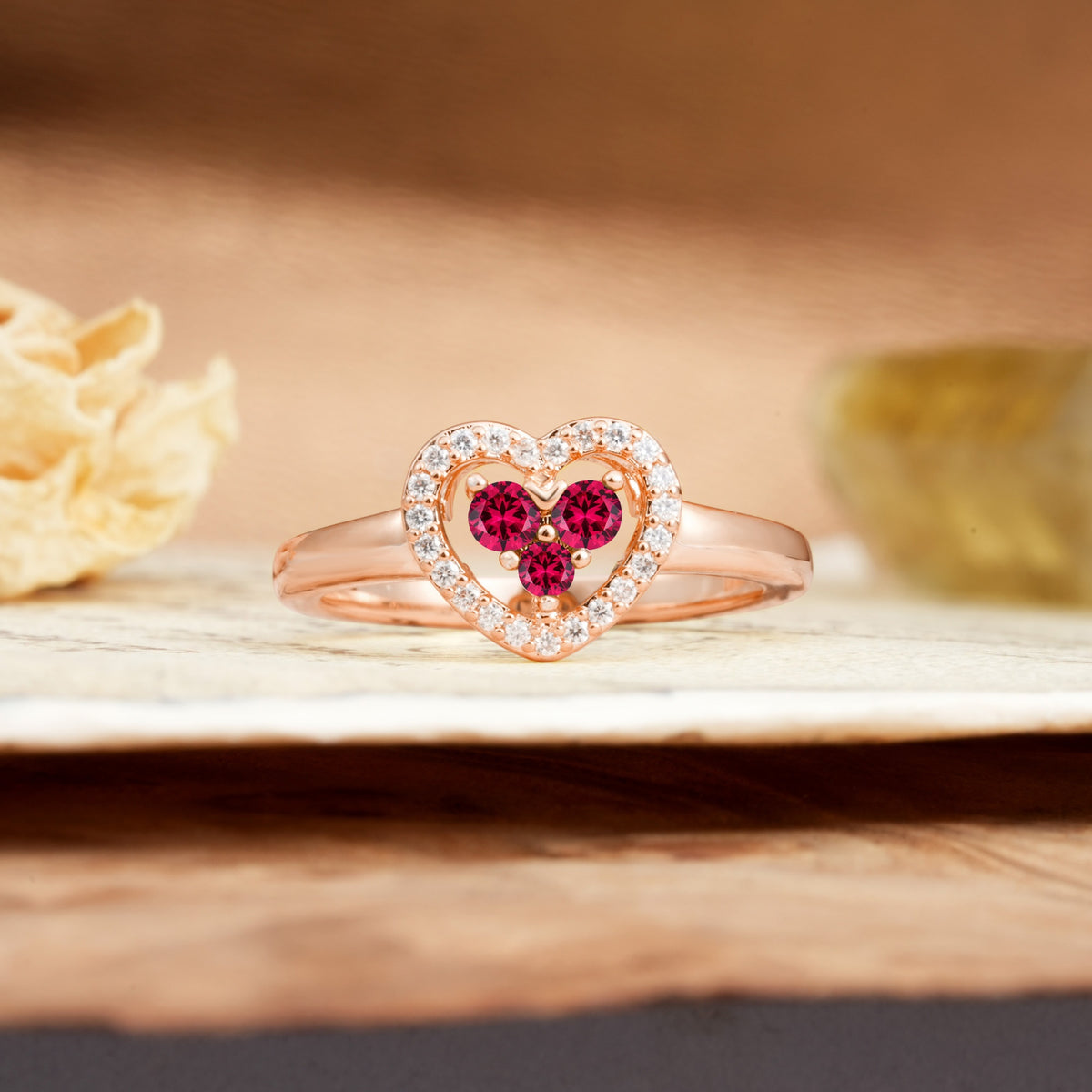 Unique Heart-Shaped 3-Prong Round Cut Ruby Engagement Ring - Additional view