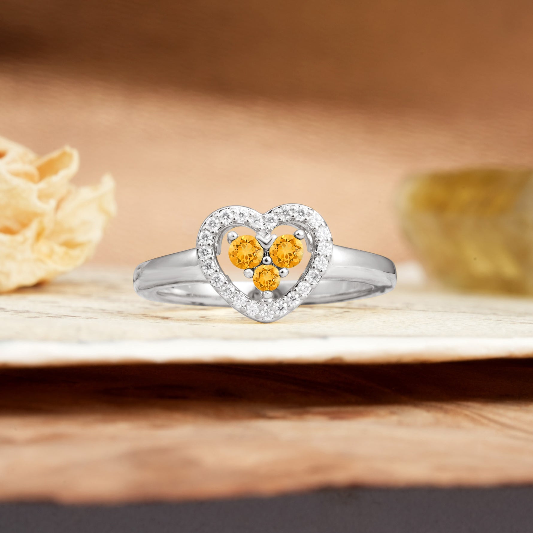 Unique Heart-Shaped 3-Prong Round Cut Citrine Engagement Ring - Additional view