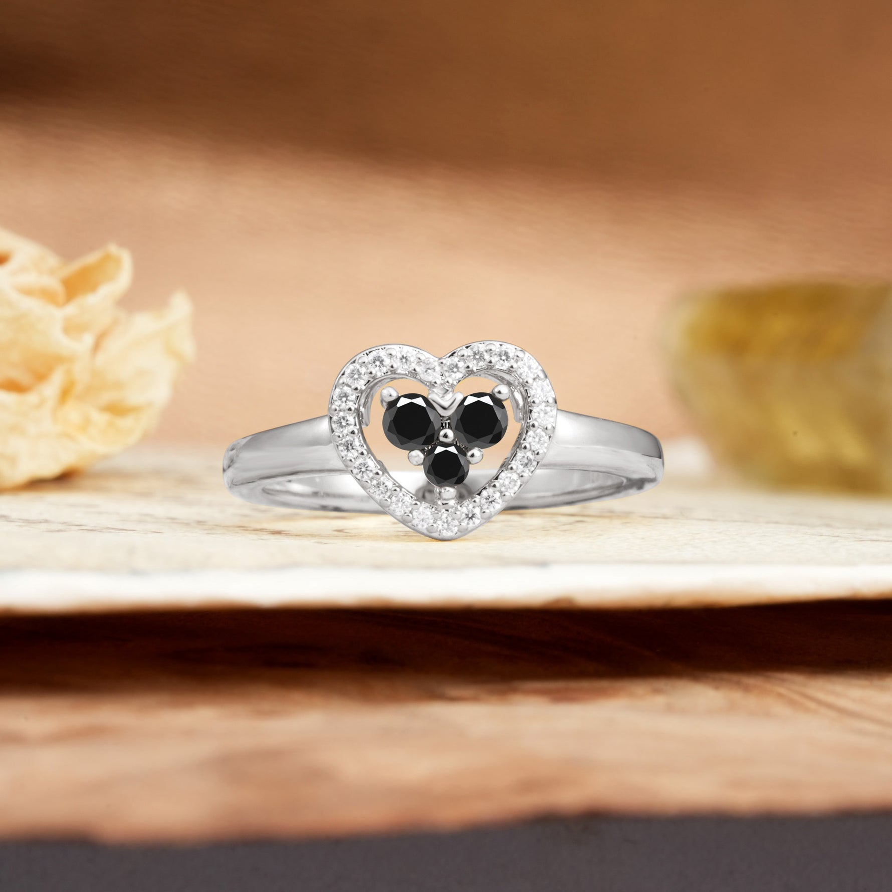 Unique Heart-Shaped 3-Prong Round Cut Black Onyx Engagement Ring - Additional view