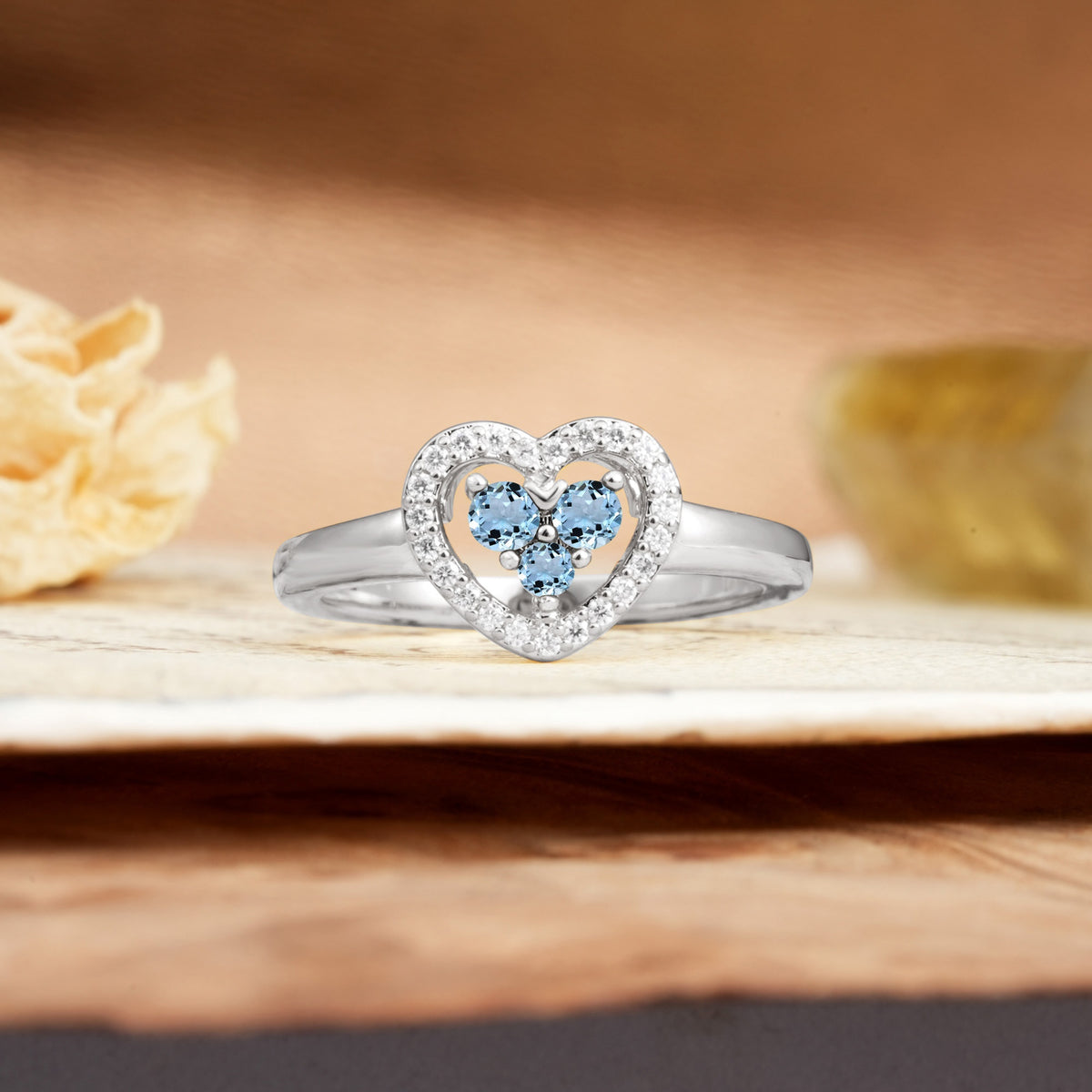 Unique Heart-Shaped 3-Prong Round Cut Aquamarine Engagement Ring - Additional view