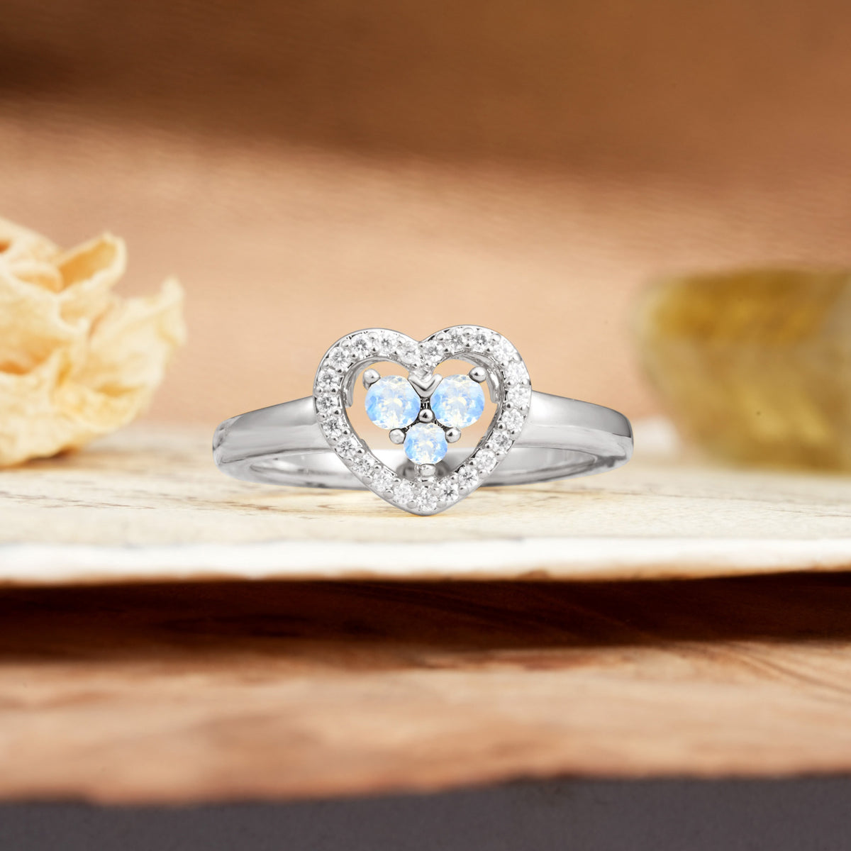 Unique Heart-Shaped 3-Prong Round Cut Moonstone Engagement Ring - Additional view