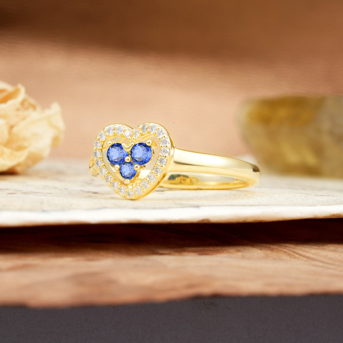 Unique Heart-Shaped 3-Prong Round Cut Sapphire Engagement Ring - Additional view