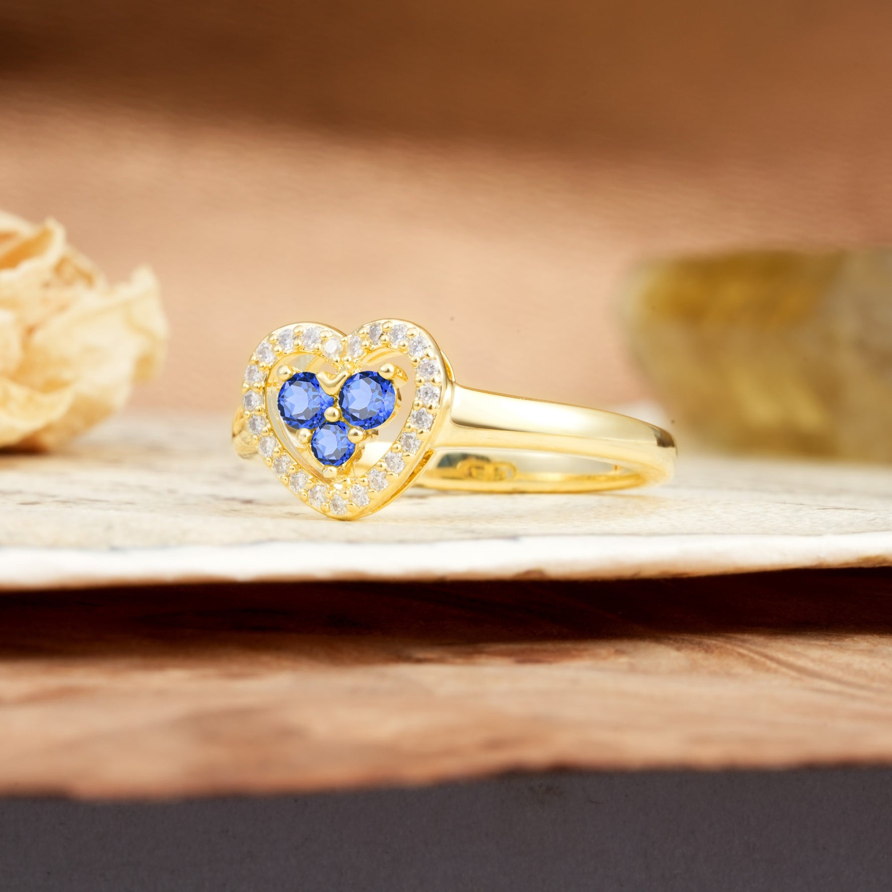 Unique Heart-Shaped 3-Prong Round Cut Sapphire Engagement Ring - Additional view