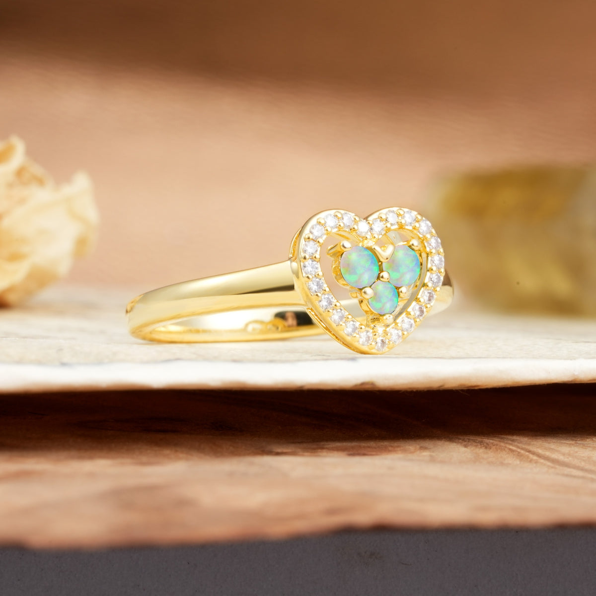 Unique Heart-Shaped 3-Prong Round Cut Fire Opal Engagement Ring - Additional view