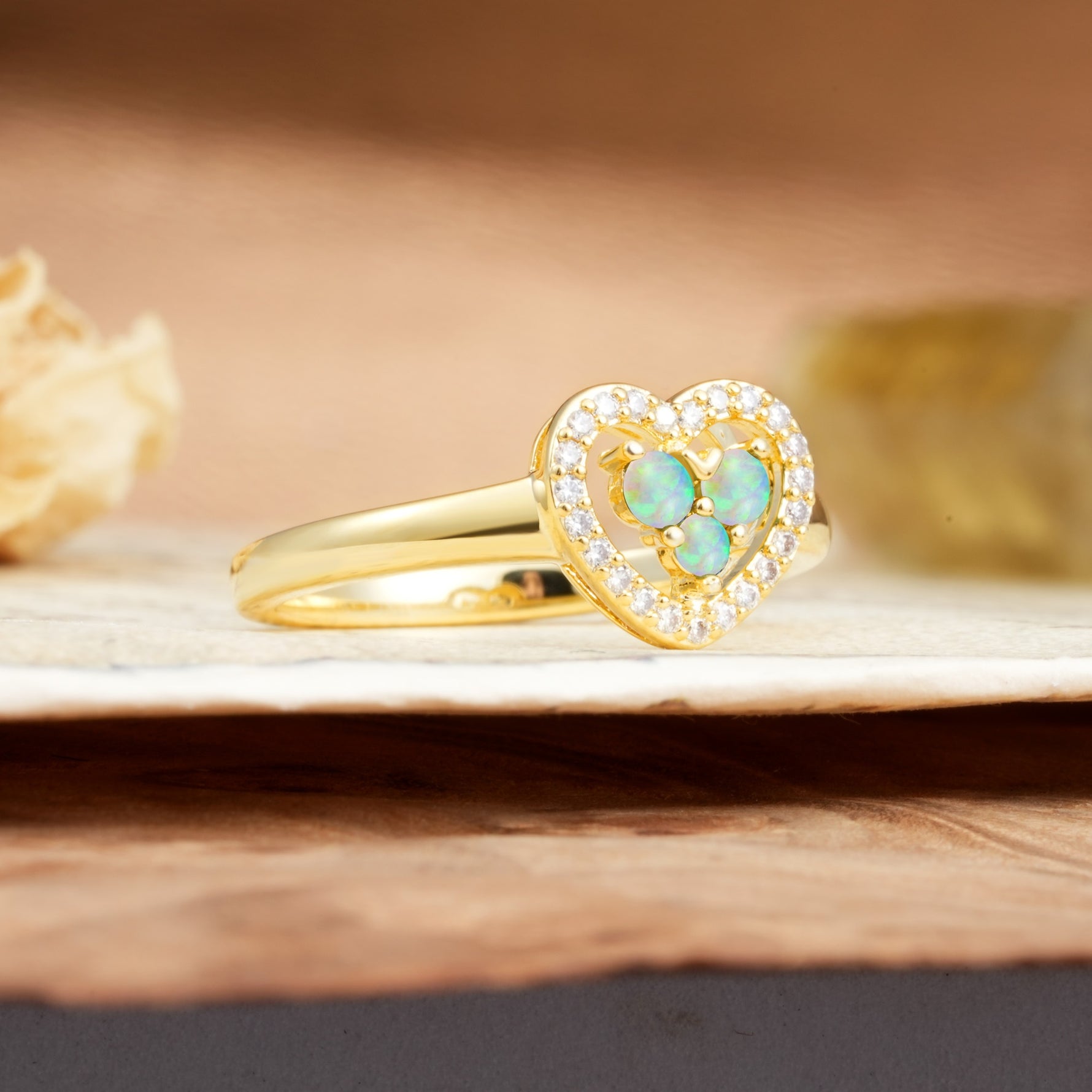 Unique Heart-Shaped 3-Prong Round Cut Fire Opal Engagement Ring - Additional view