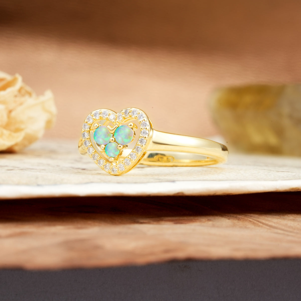 Unique Heart-Shaped 3-Prong Round Cut Fire Opal Engagement Ring - Additional view