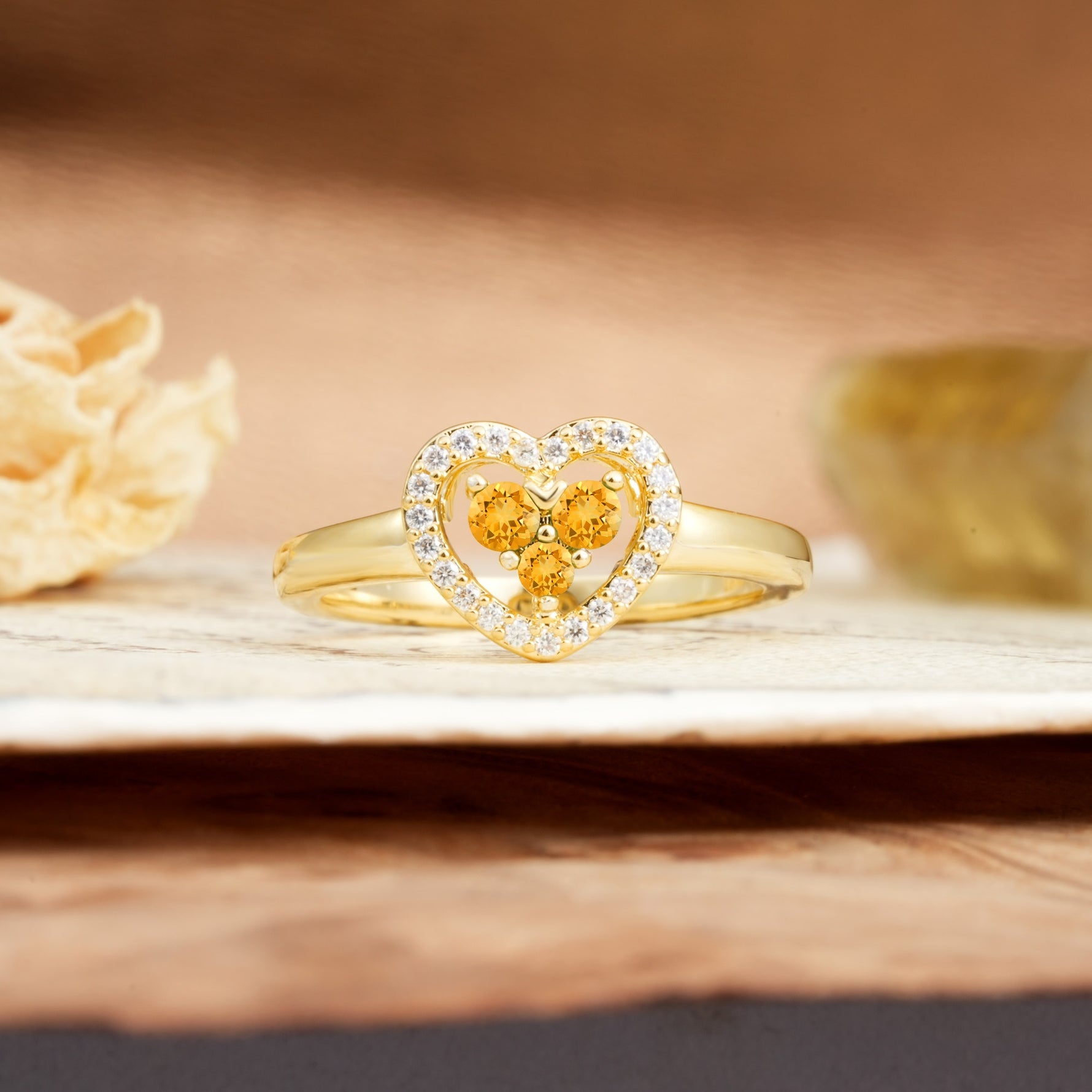 Unique Heart-Shaped 3-Prong Round Cut Citrine Engagement Ring - Additional view