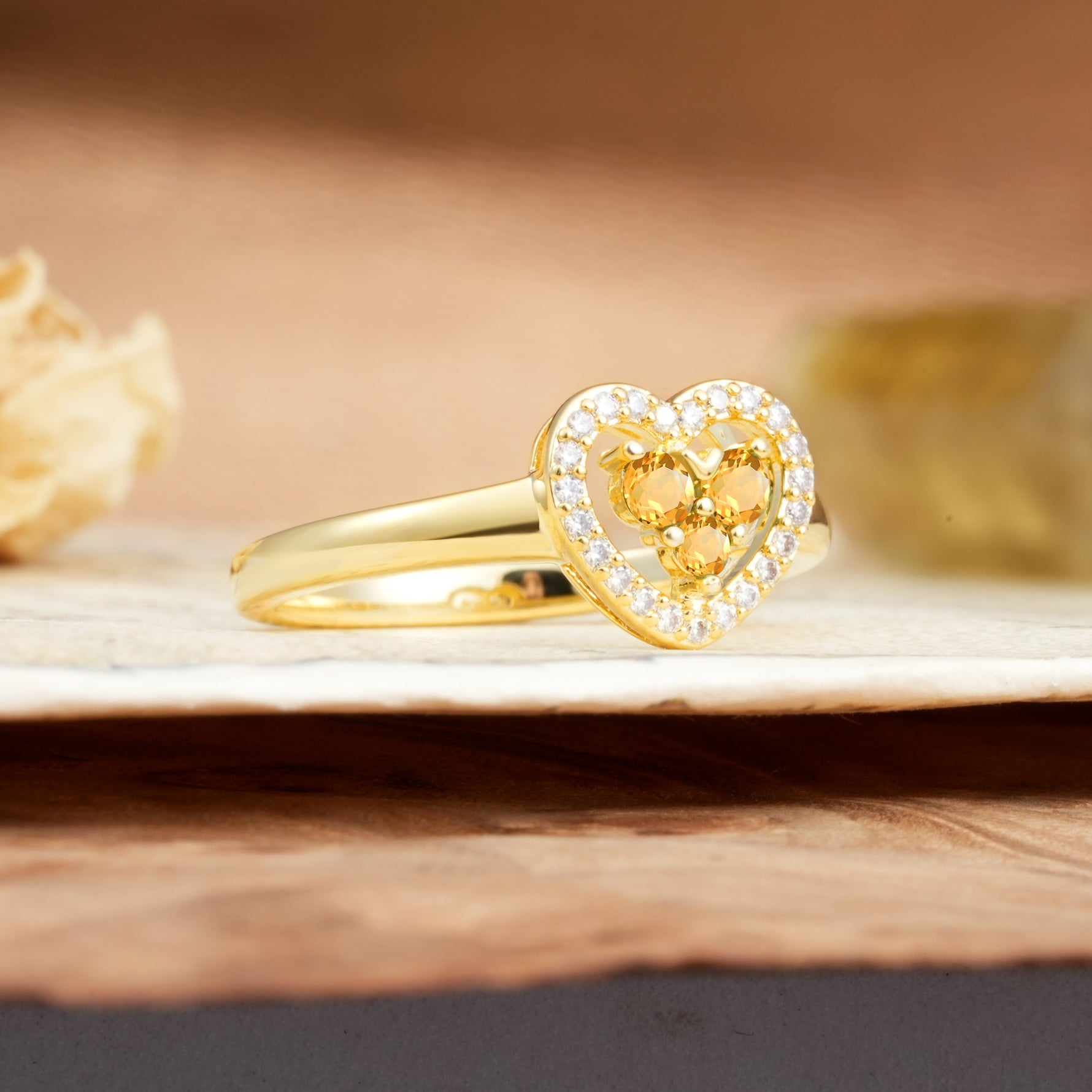 Unique Heart-Shaped 3-Prong Round Cut Citrine Engagement Ring - Additional view