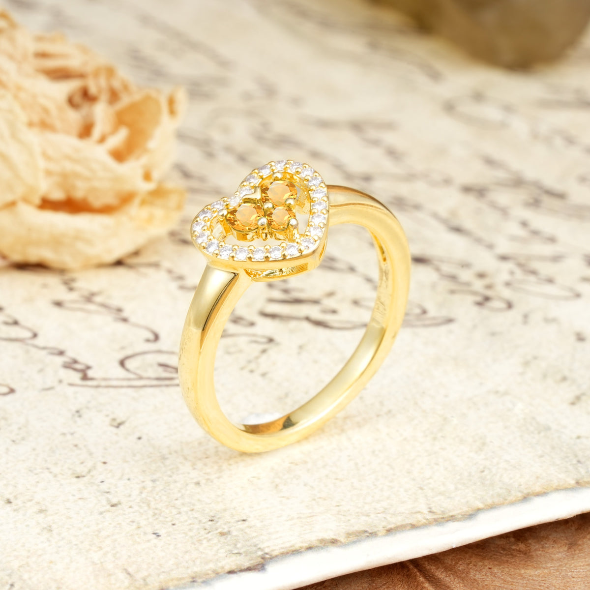 Unique Heart-Shaped 3-Prong Round Cut Citrine Engagement Ring - Additional view
